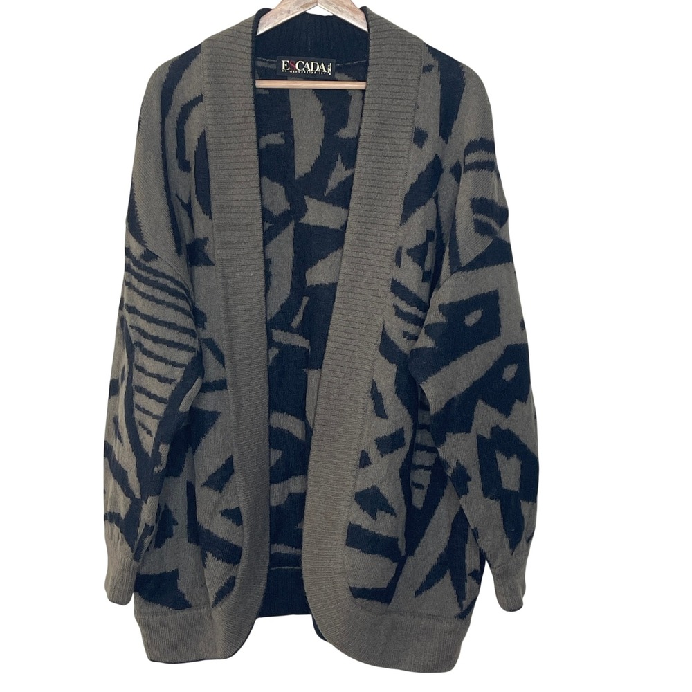 Escada by Margaretha Ley Abstract Print Knit  Open Cardigan Size 10 Vintage‎